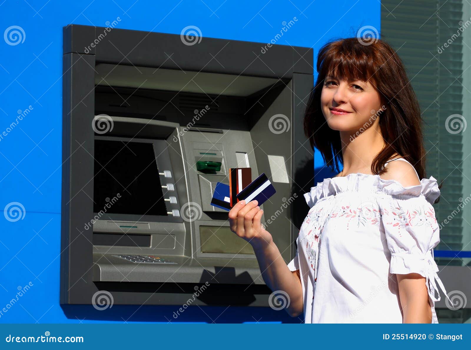 Woman and atm stock photo. Image of credit, female, people 25514920