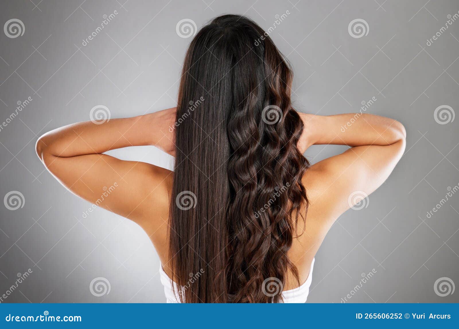 Woman, hair and beauty with hairstyle and back view, haircare and keratin  treatment isolated on stu Stock Photo by YuriArcursPeopleimages