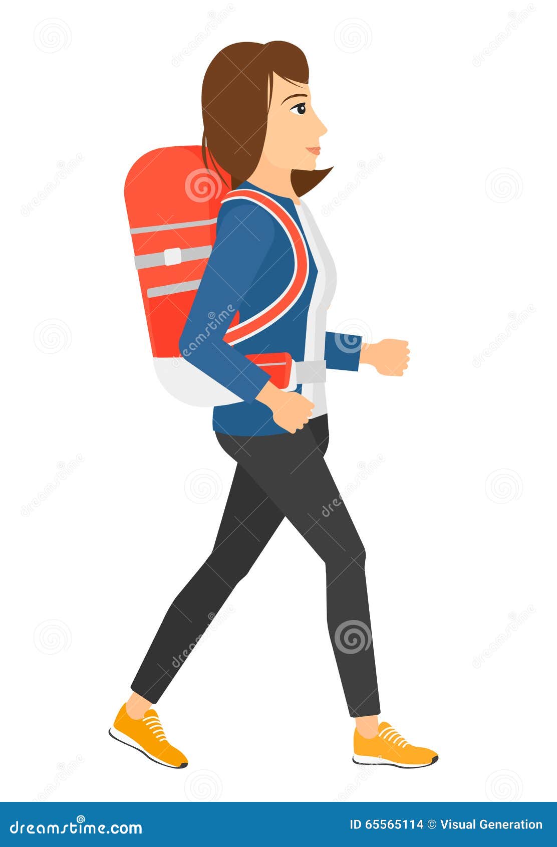 Woman with backpack hiking stock vector. Illustration of holiday 65565114
