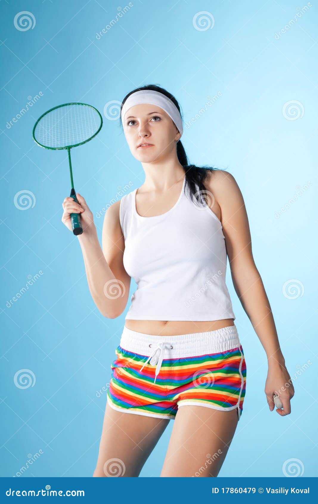 Woman with Badminton Racket Stock Image Image of fitness, happy 17860479