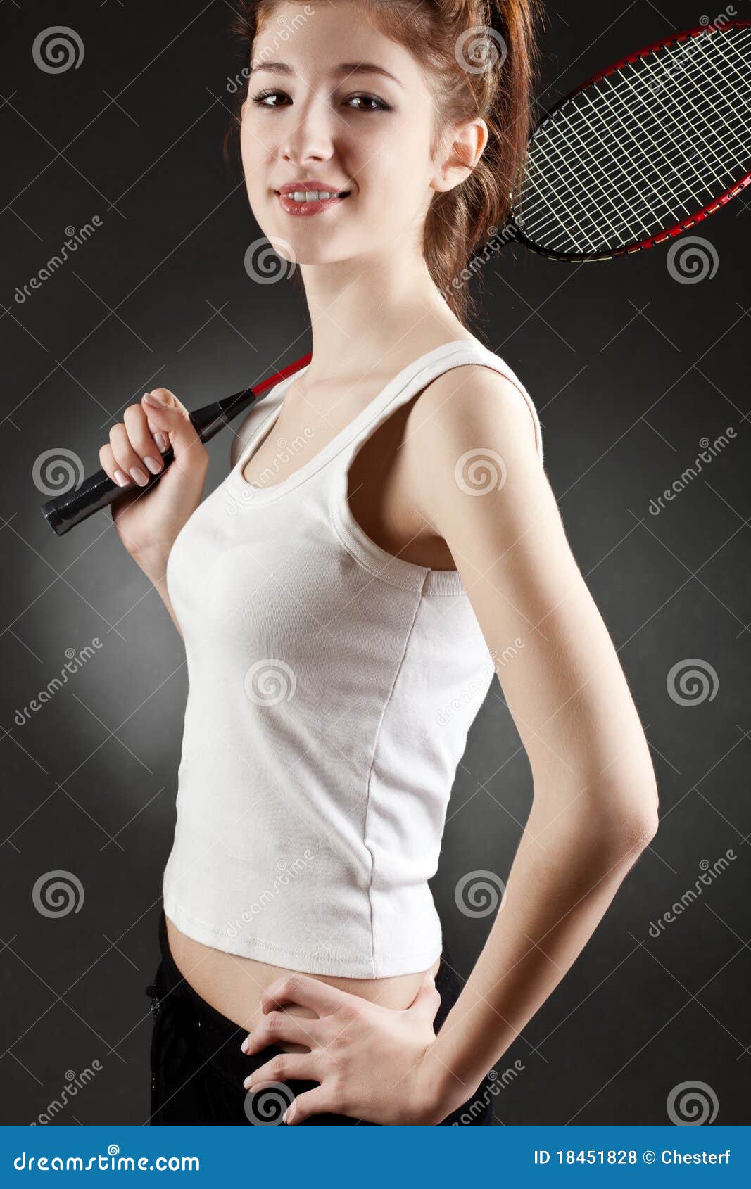 Woman With Badminton Racket Stock Photo Image of human, blue 18451828