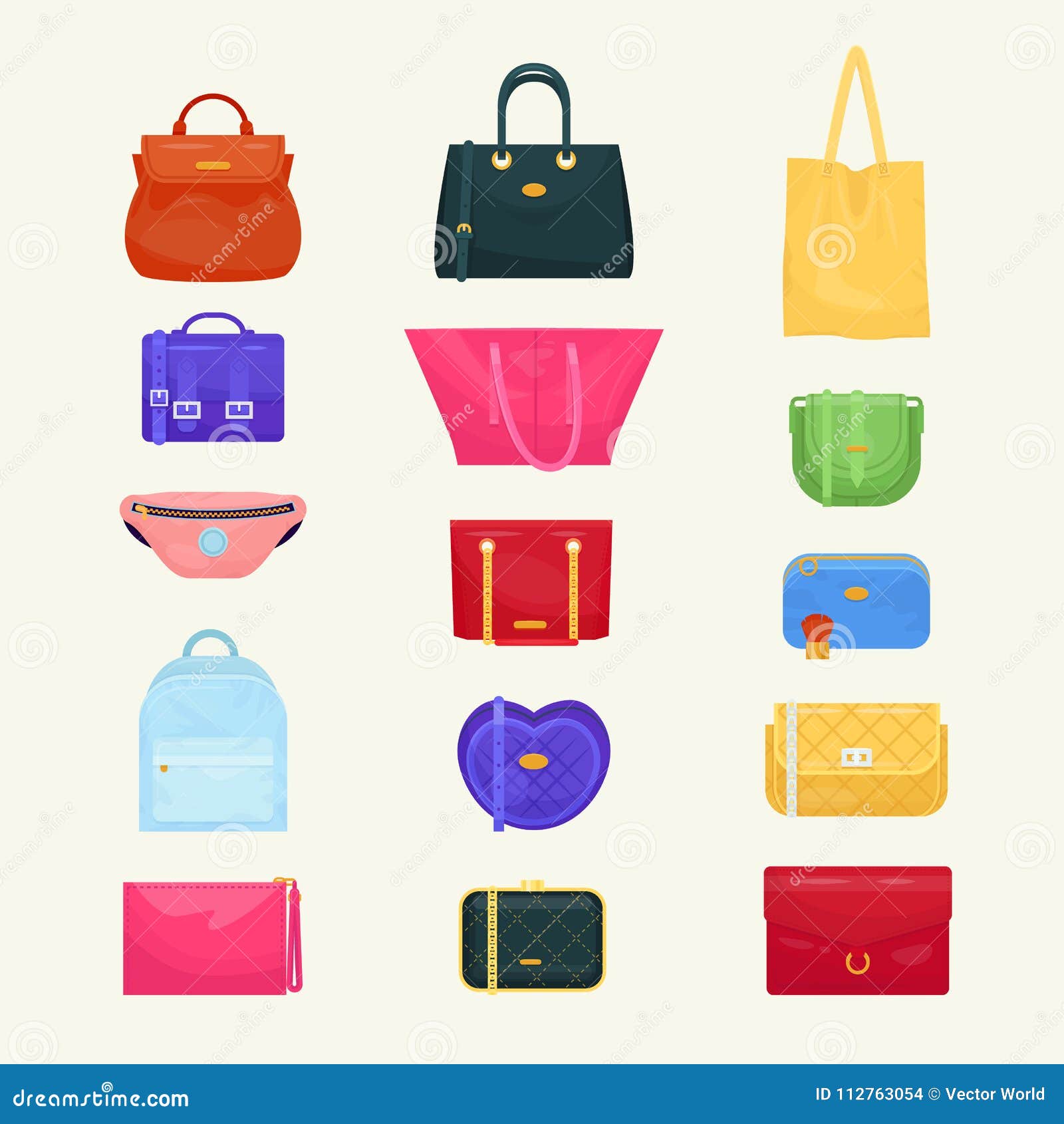 woman bag  girls handbag or purse and shopping-bag or baggy package from fashion store  set of