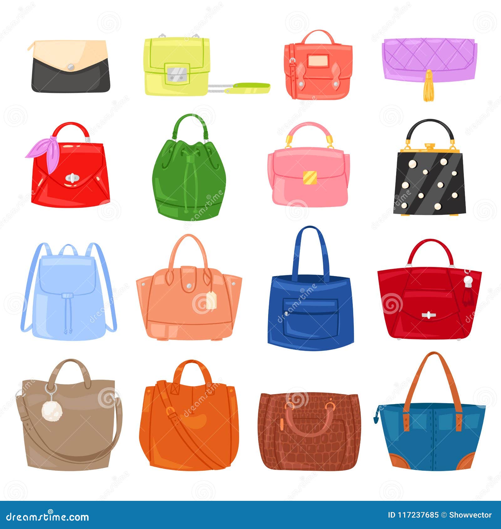 Woman Bag Vector Girls Handbag or Purse and Shopping-bag or Clutch from ...