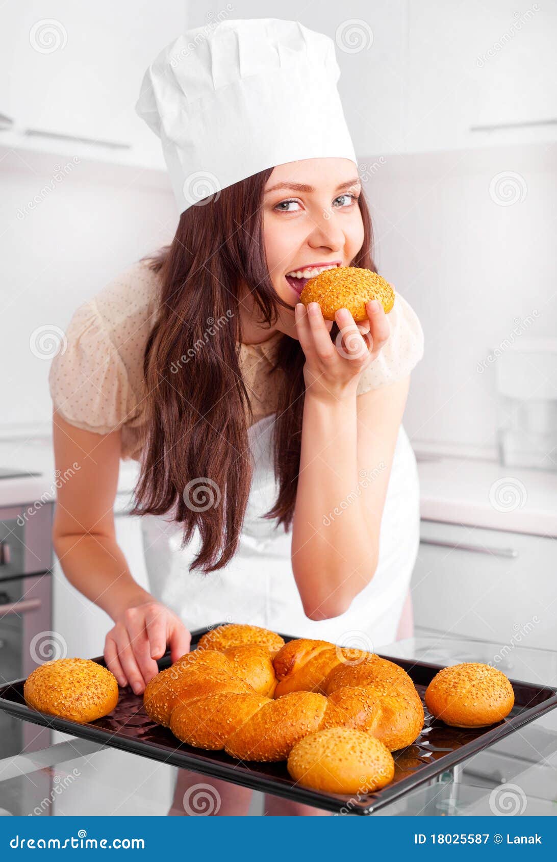 Woman baking bread stock image. Image of home, cook, happy 18025587
