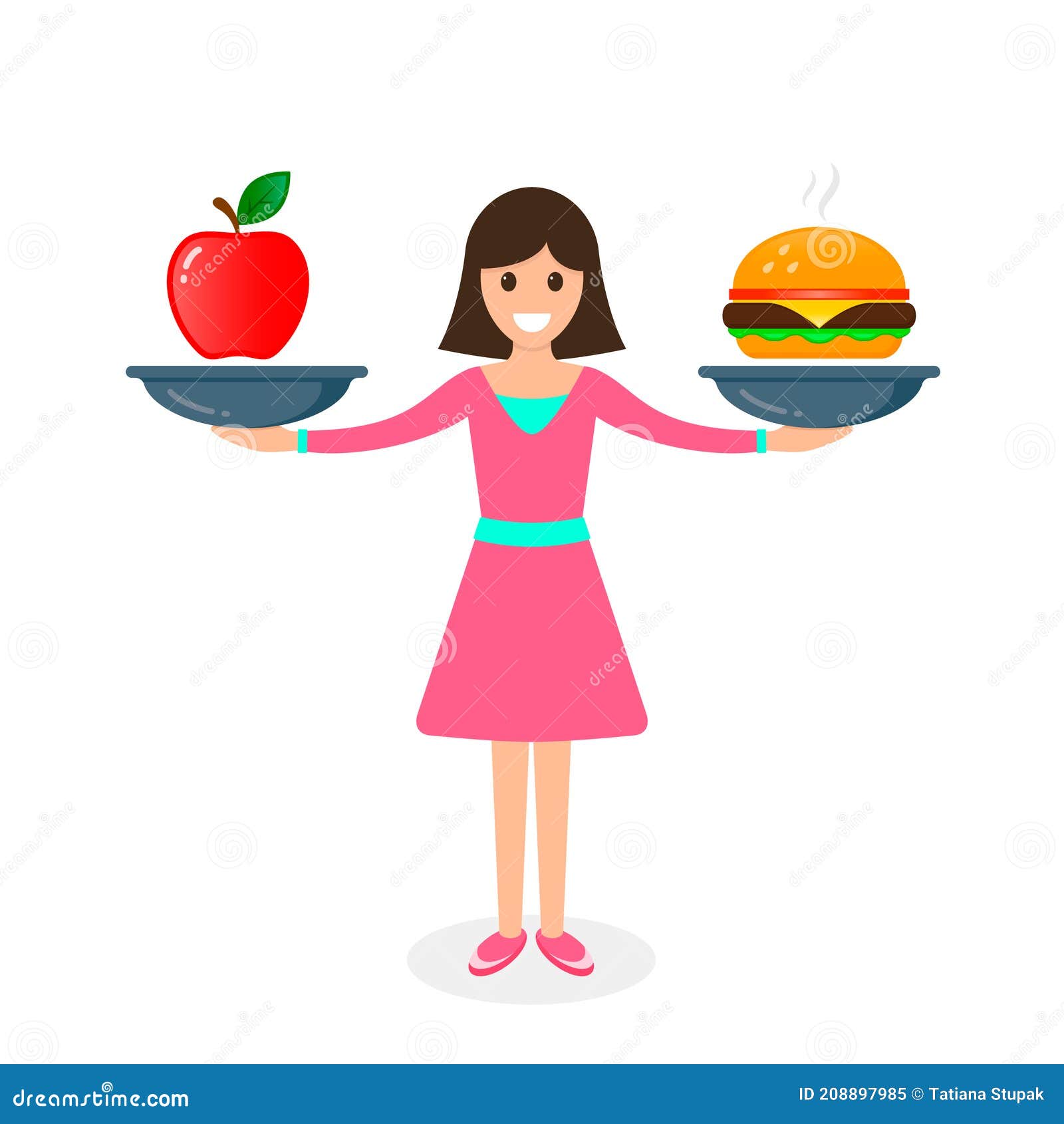 Woman Balances Fast Food and Apple Healthy Food on Scales. Loss Weight Diet  Nutrition Fitness and Health Concept Stock Vector - Illustration of  measure, vector: 208897985