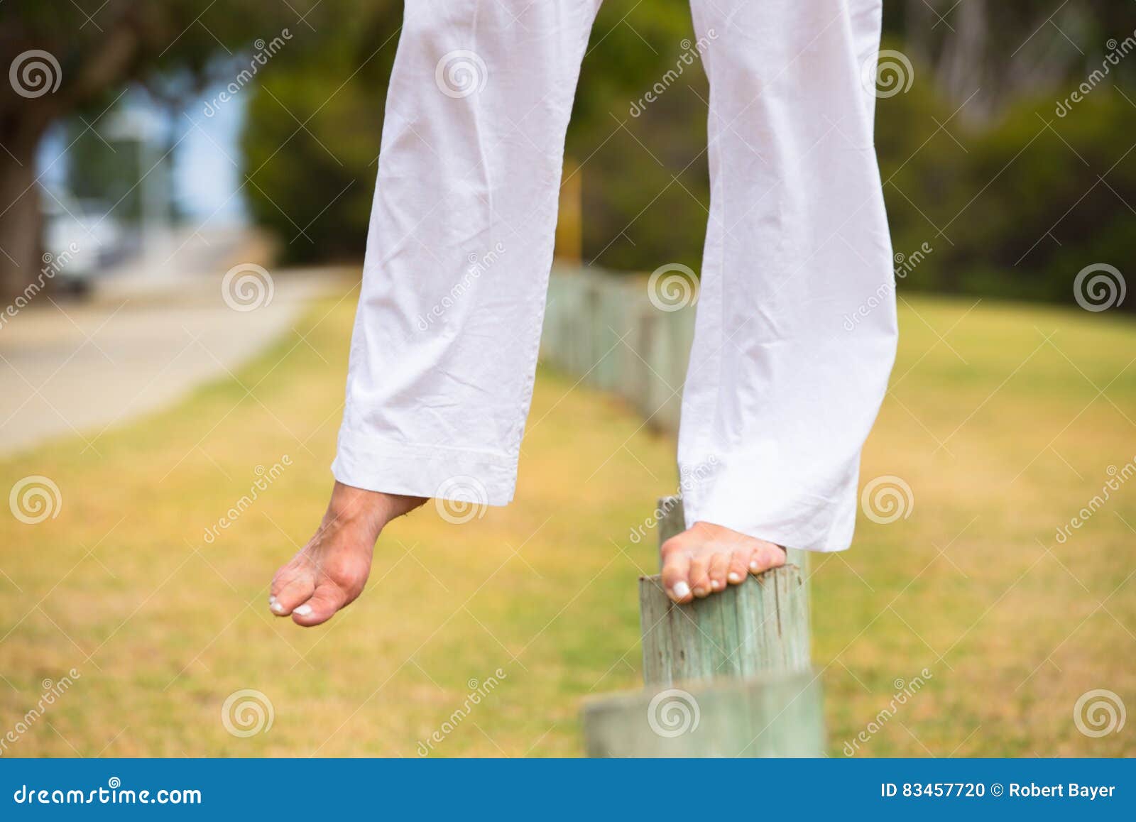 Woman Balancing Bare Feet Outdoor Stock Photo - Image of copy, dirty ...