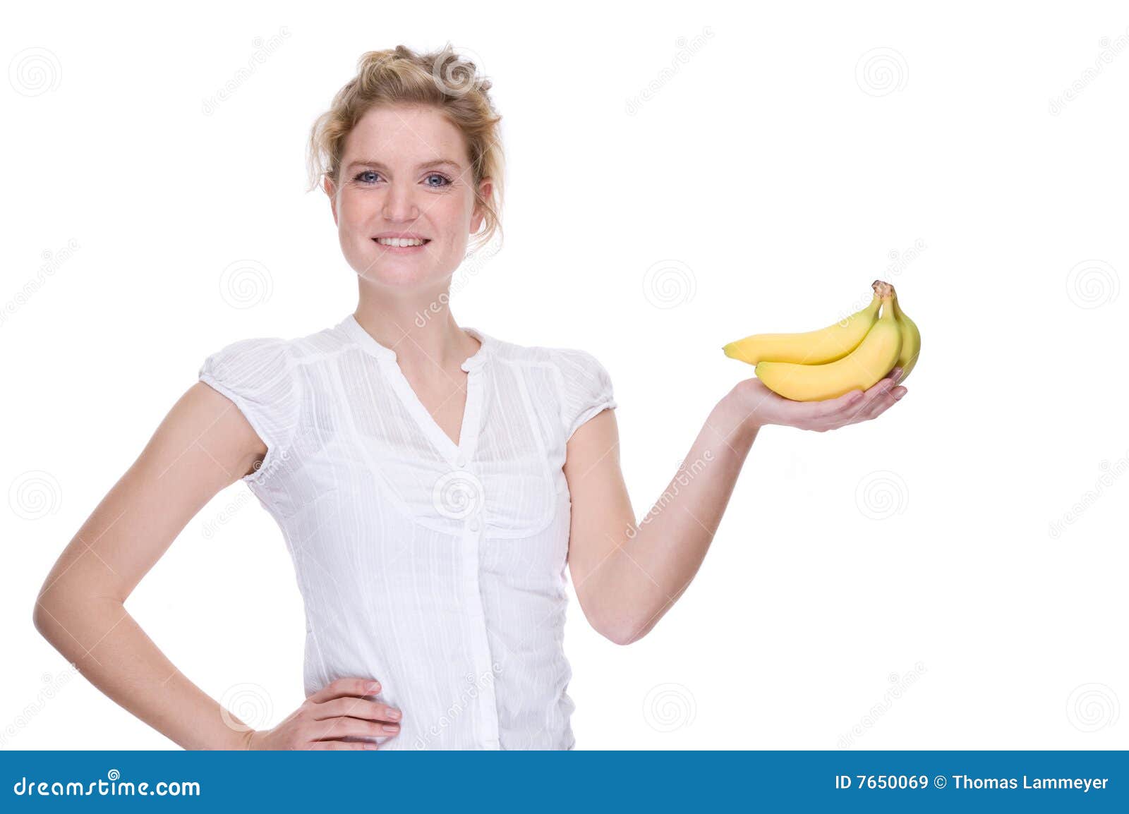 Woman with bananas stock image. Image of attractive, hand 7650069