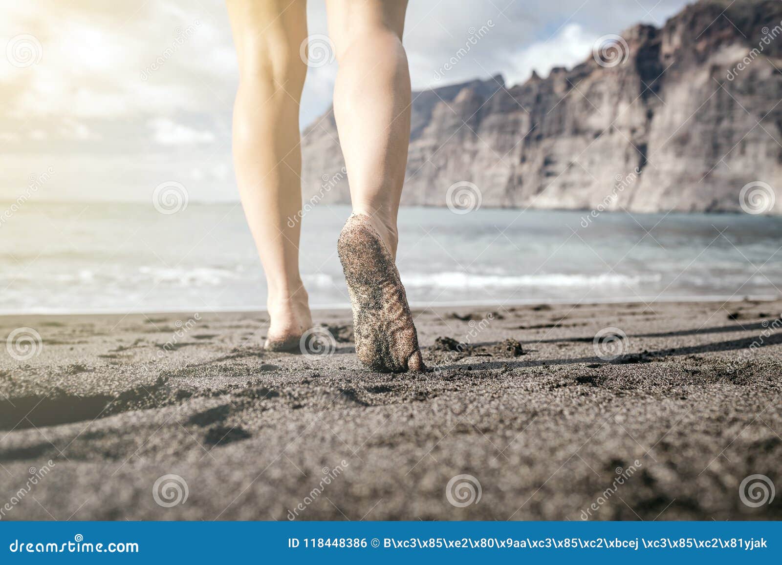 Woman Barefoot Walking On A Beach, Summer Inspiration 