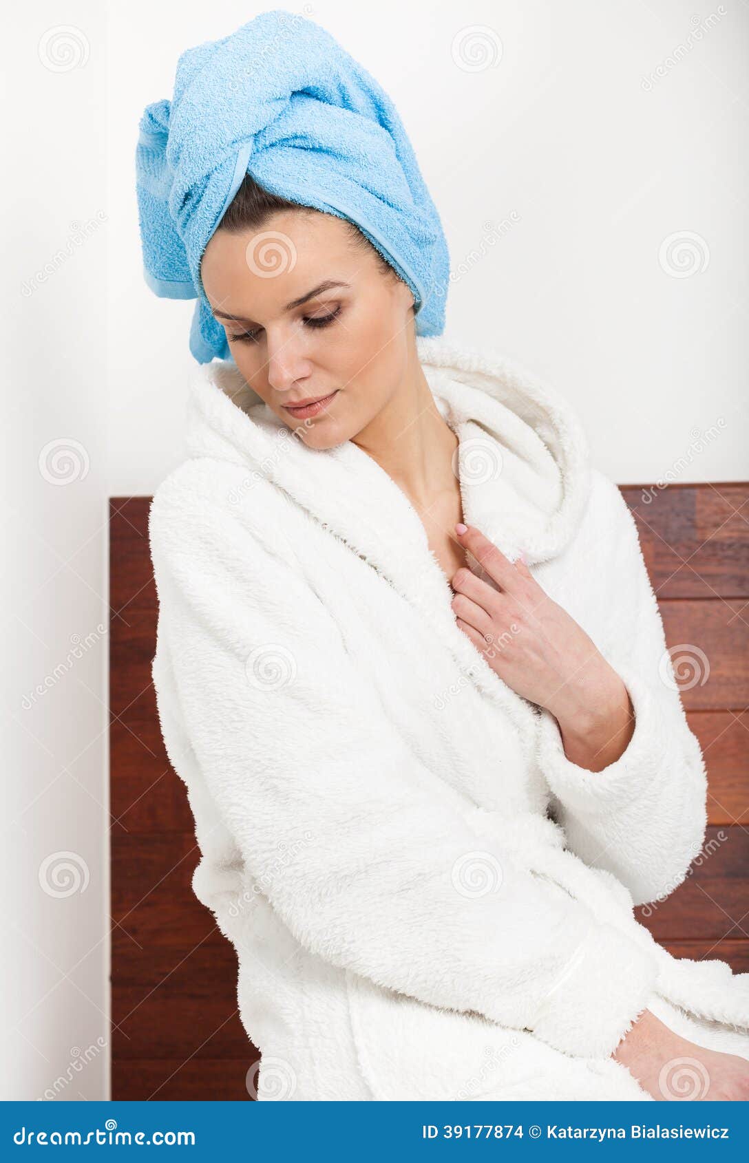 Woman in Bathrobe with Towel on Hairs Stock Photo Image of bath