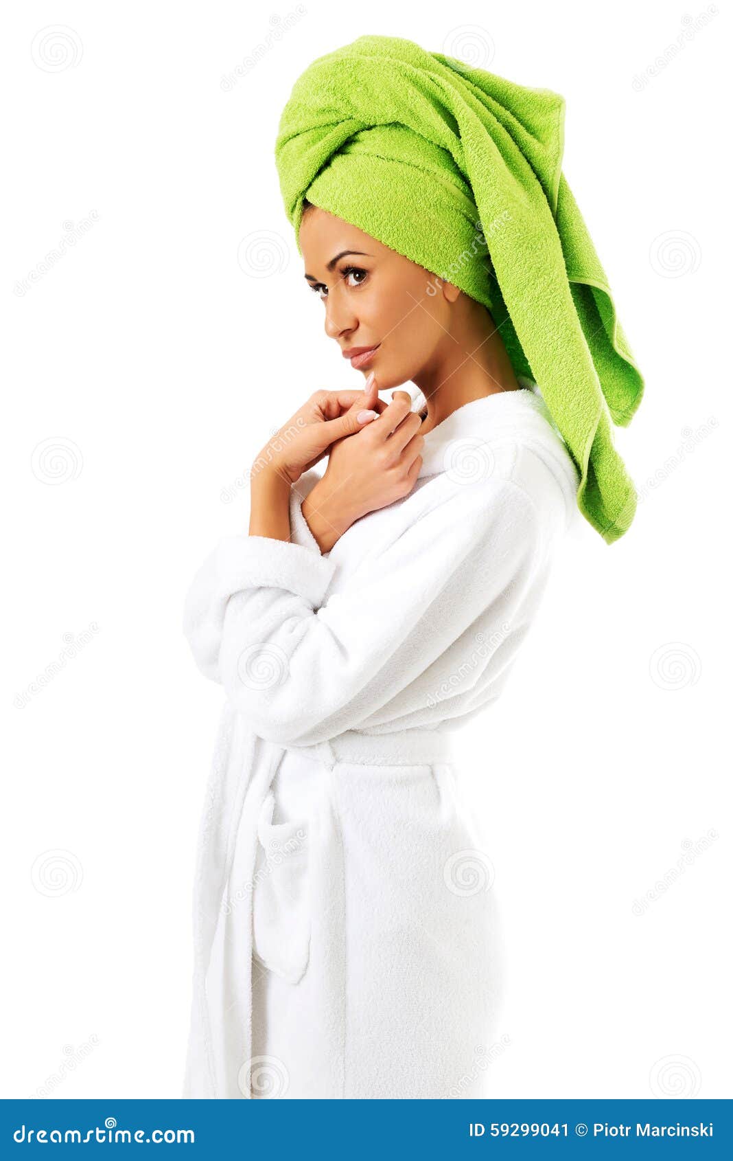 Woman in Bathrobe and Towel on Head Stock Image Image of bathrobe