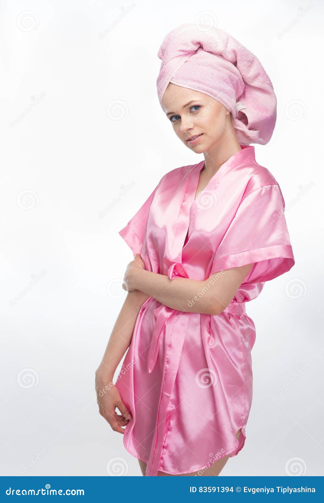 Woman in Bathrobe and Towel Stock Photo Image of studio, face 83591394