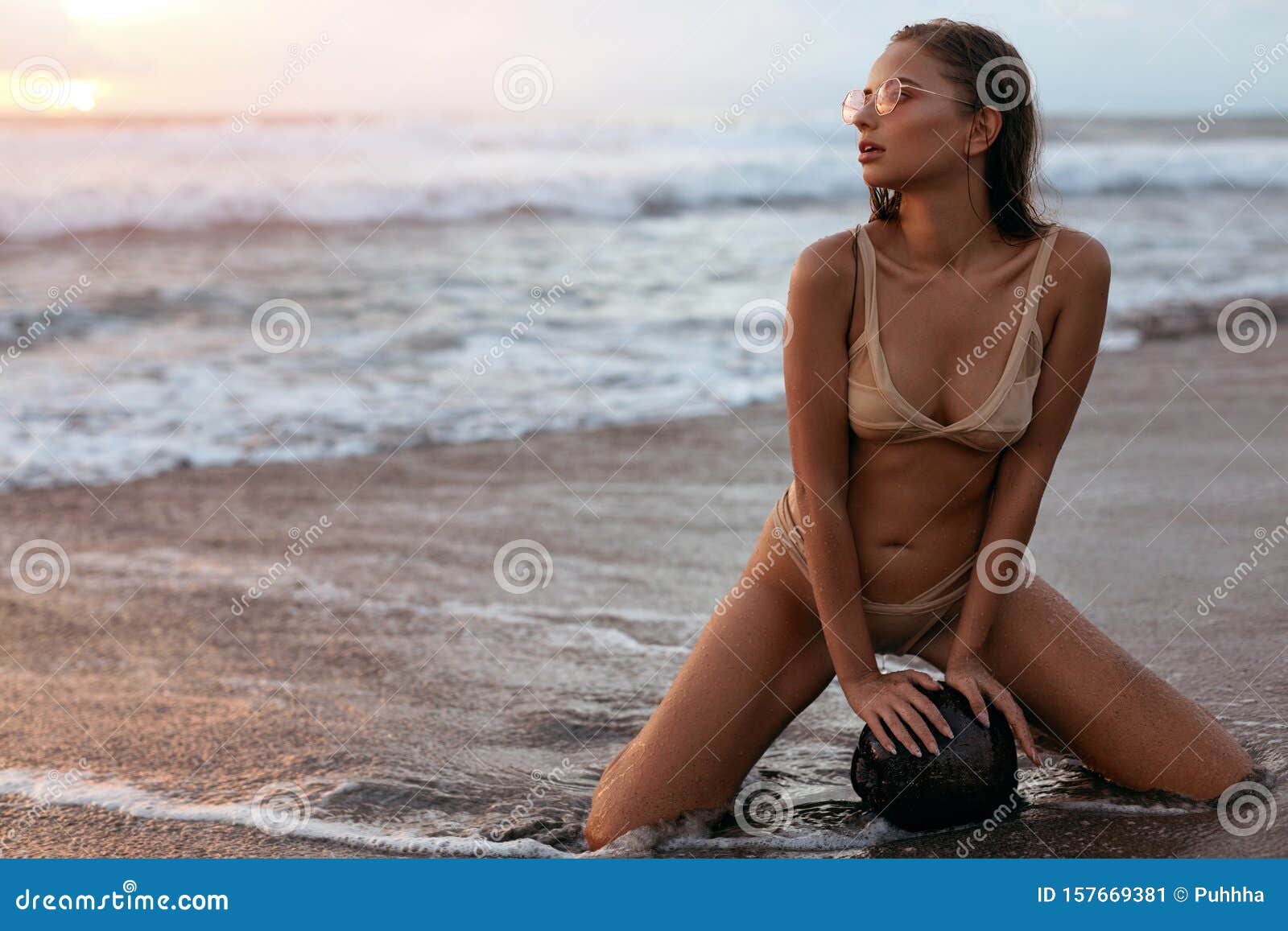 Woman on Beach in Summer. Girl Model in Bikini Swimsuit Near Sea Stock  Image - Image of sand, swimsuit: 157669381