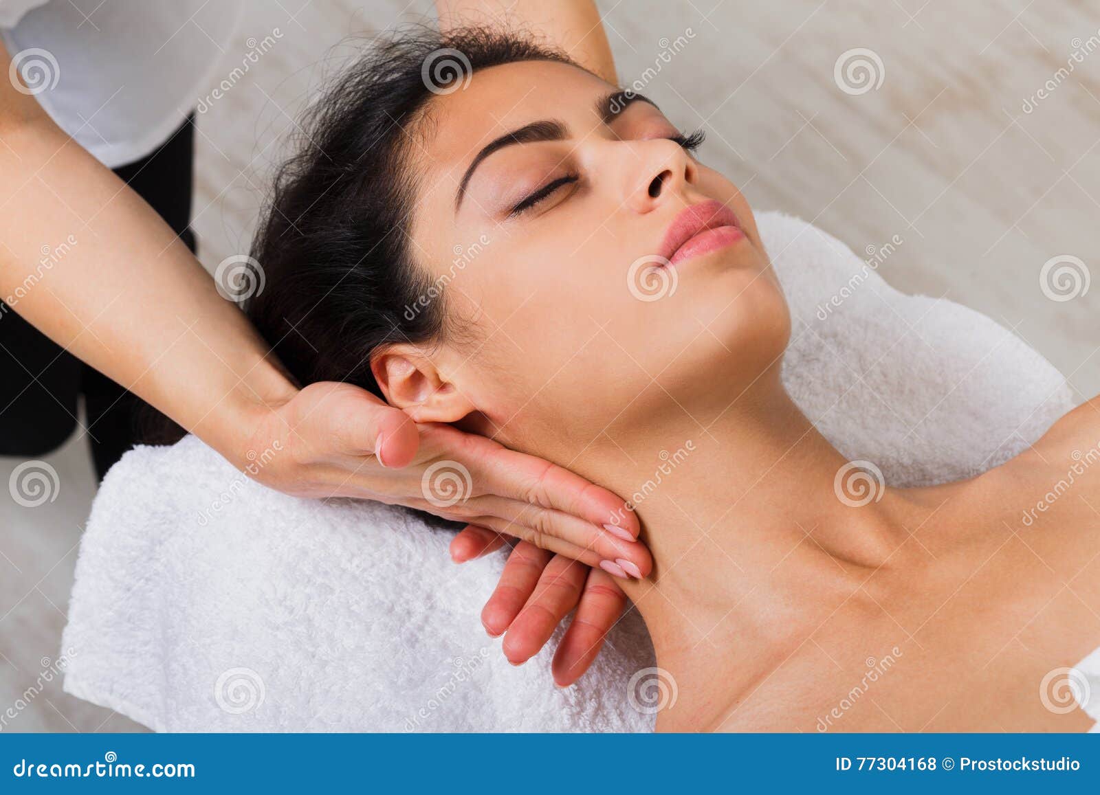 Woman Beautician Doctor Make Neck Massage In Spa Wellness Center Stock