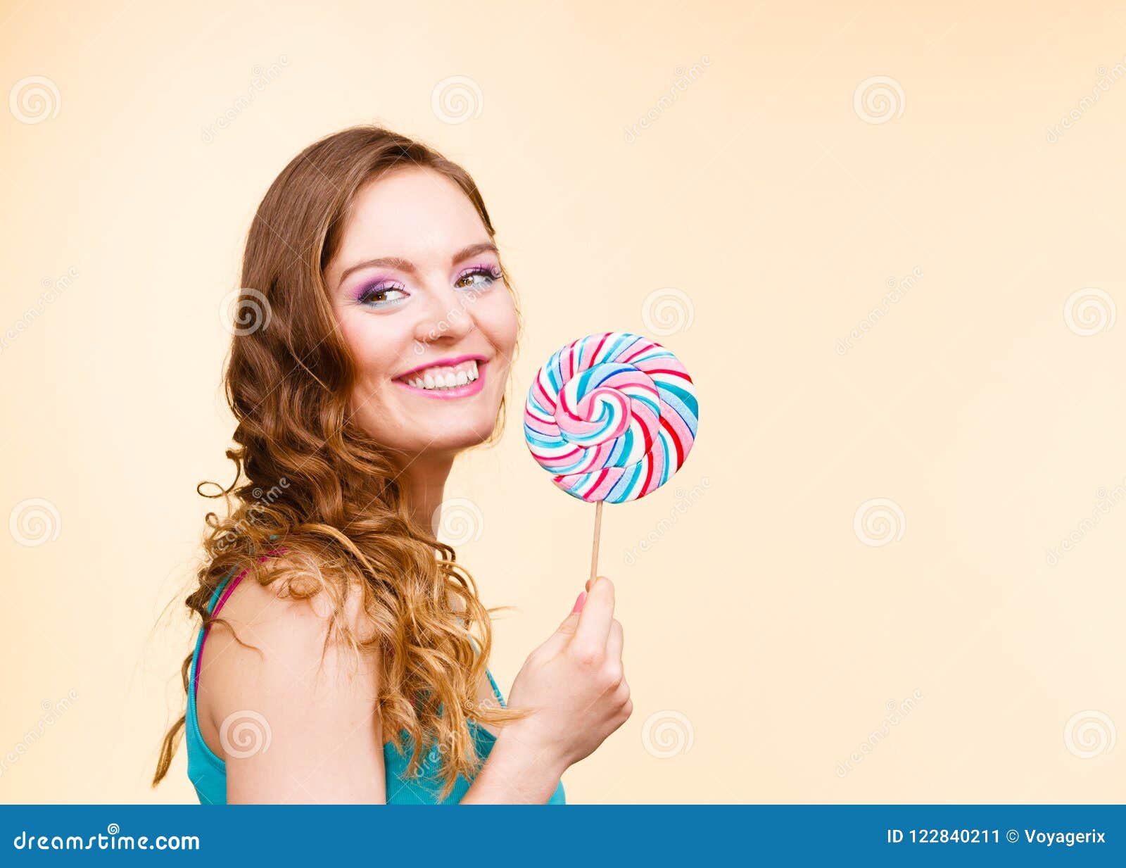 Woman Joyful Girl With Lollipop Candy Stock Image Image Of Woman