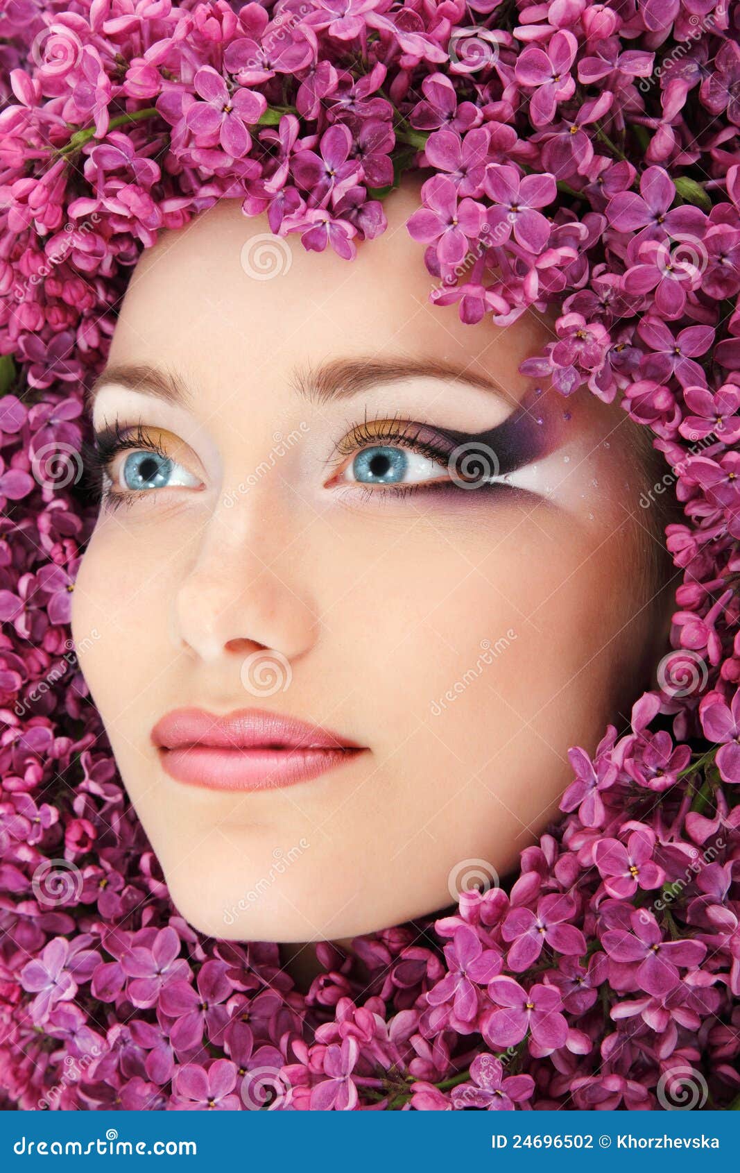 Woman Beautiful Face with Flower Lilac Stock Photo Image of caucasian