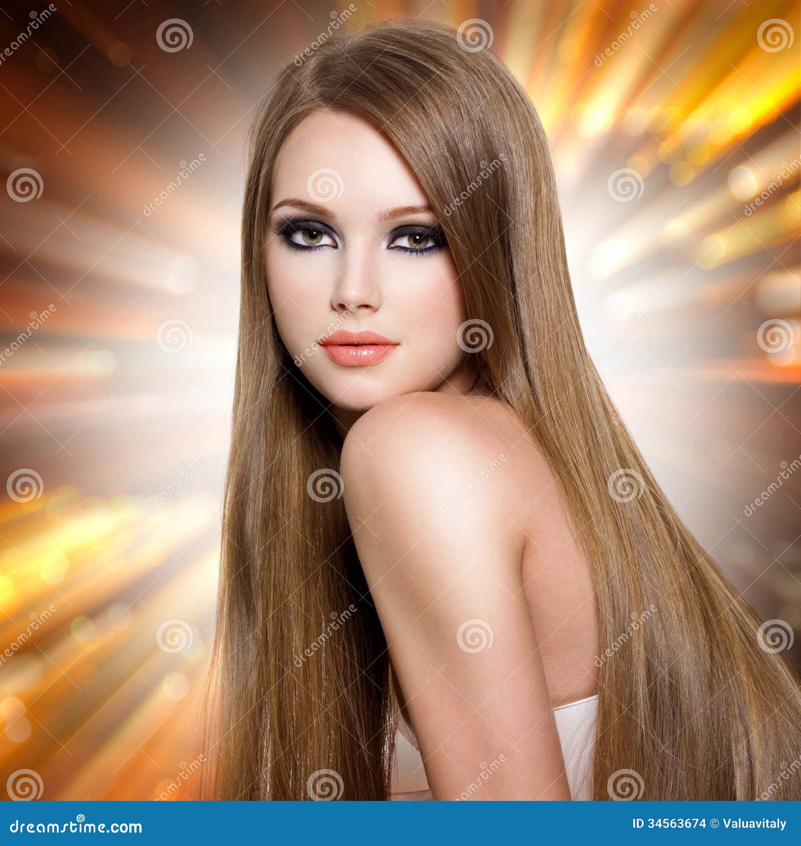 Woman with Beautiful Long Straight Hair and Attractive Face Stock Photo -  Image of fashion, hairstyle: 34563674