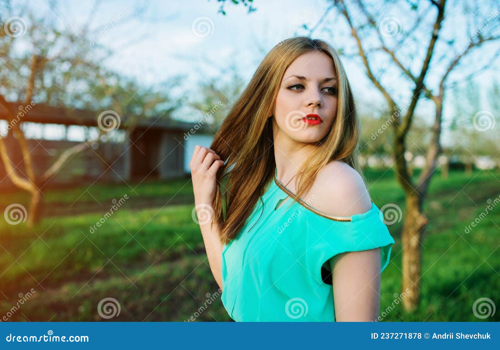 Portrait of Light Hair Girl Stock Photo - Image of lips, grass: 237271878