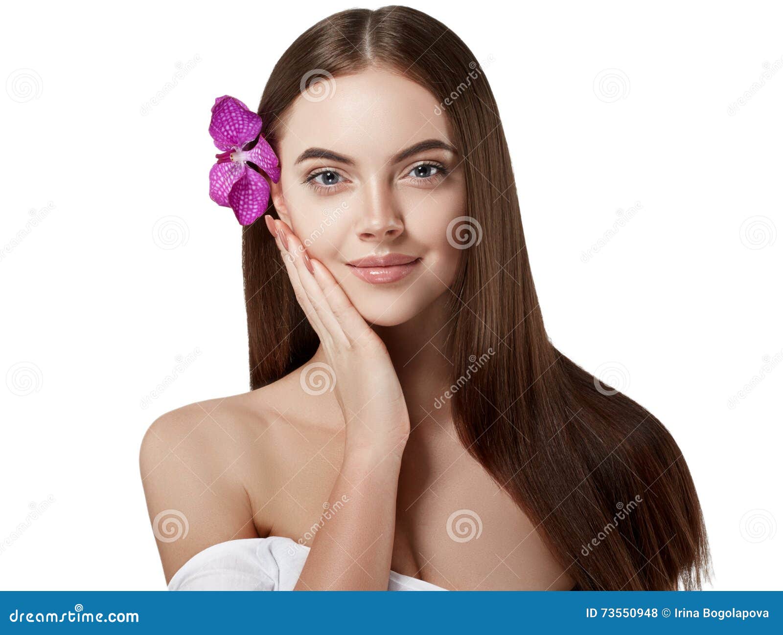 Woman Beautiful Portrait with Flower Orchid in Hair Isolated on White Stock Photo - Image of cosmetics, background: 73550948 Woman Beautiful Portrait with Flower Orchid in Hair Isolated on White Stock Photo - Image of cosmetics, background: 73550948