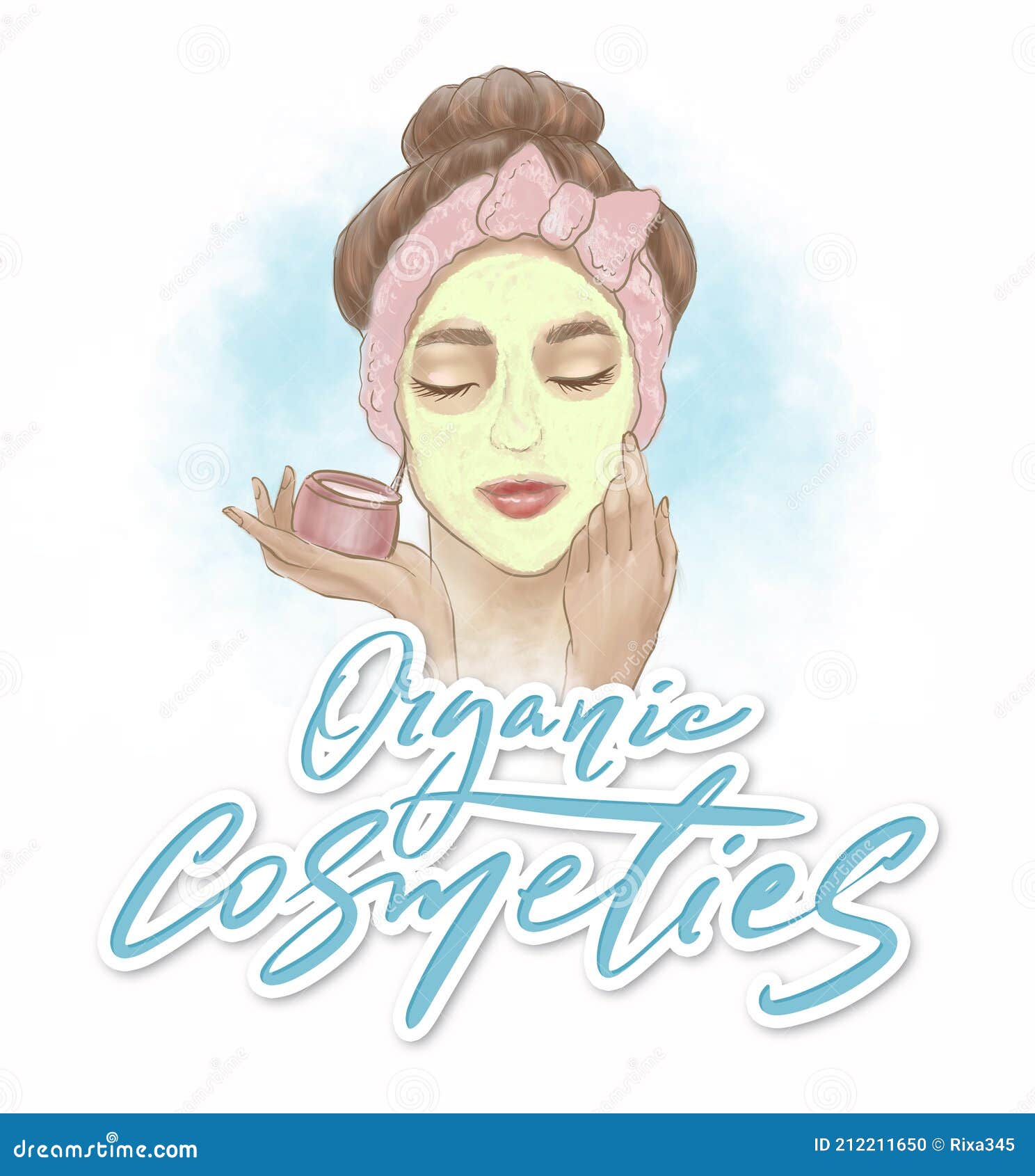 Woman with Beauty Cosmetic Mask on Face. Calligraphy: Organic Cosmetics ...