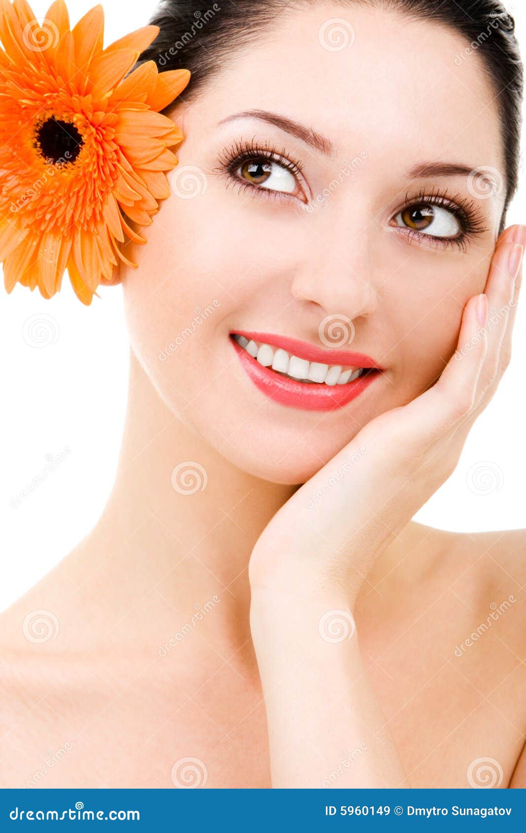 Woman with beauty flower stock image. Image of cheerful 5960149