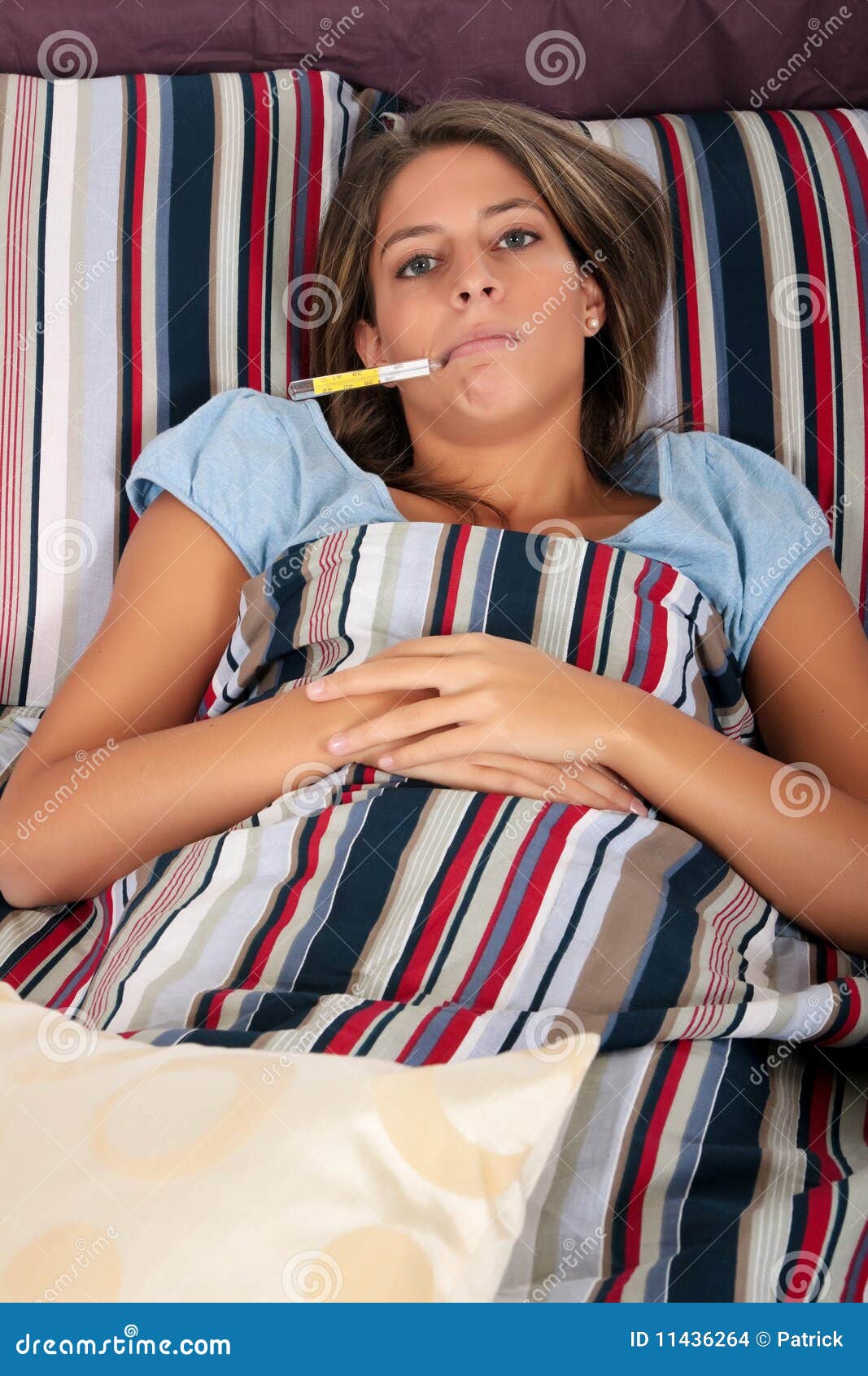 Woman bedroom Sick stock photo. Image of relax, thermometer 11436264