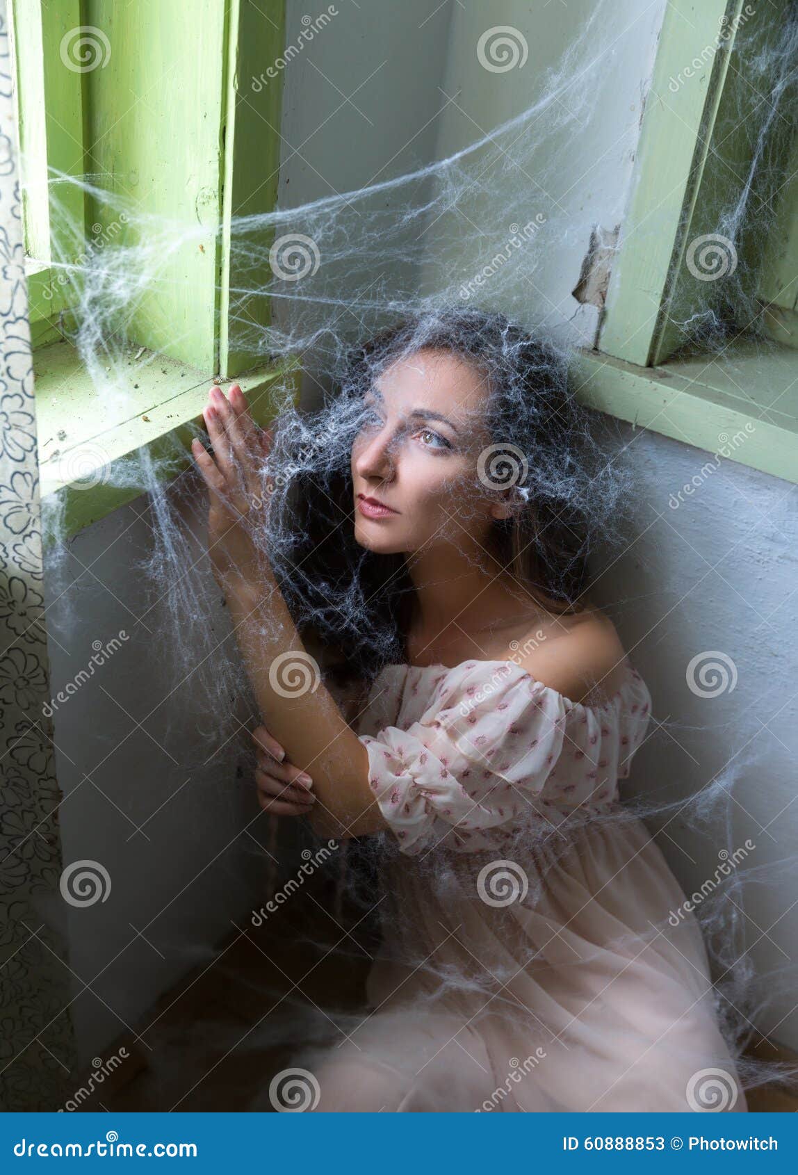 Woman Behind Spiderweb Stock Photo - Image: 60888853