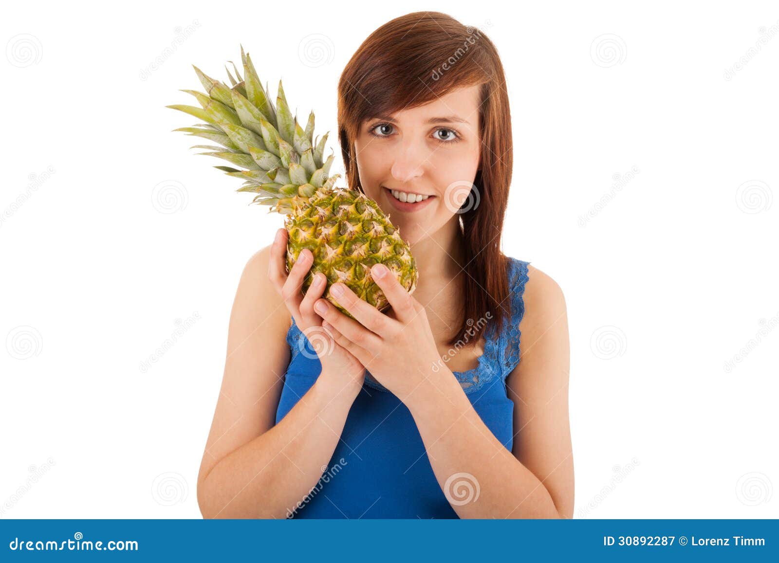 The Woman with a Big Pineapple Stock Image Image of eating, beautiful
