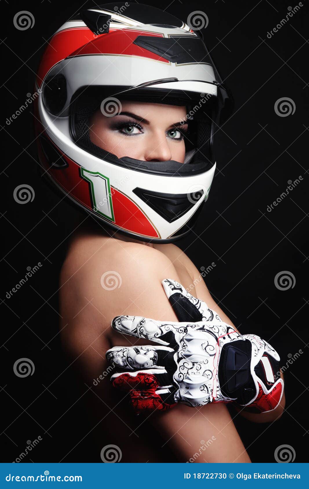 Woman in biker helmet stock photo. Image of allure, motorcycle - 18722730