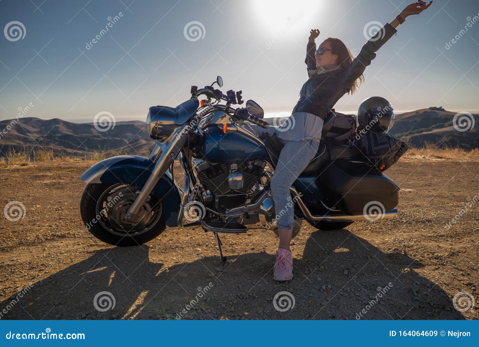 Woman Biker Sitting On Her Motorcycle Stock Image Image Of Lifestyle