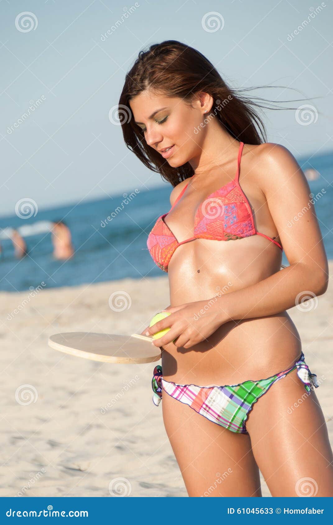 Woman In Bikini Holding A Beach Racket Stock Image Image Of Charm