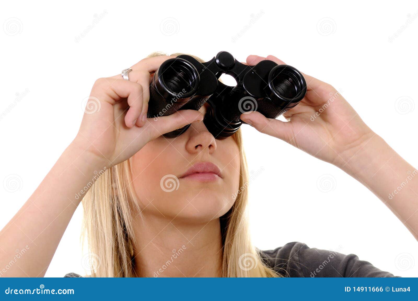Woman with binoculars stock photo. Image of happy, beautiful 14911666