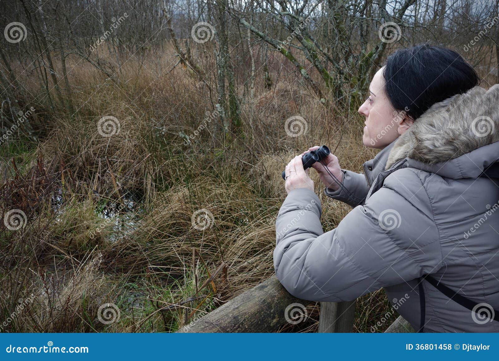 woman with binoculars birdwatching