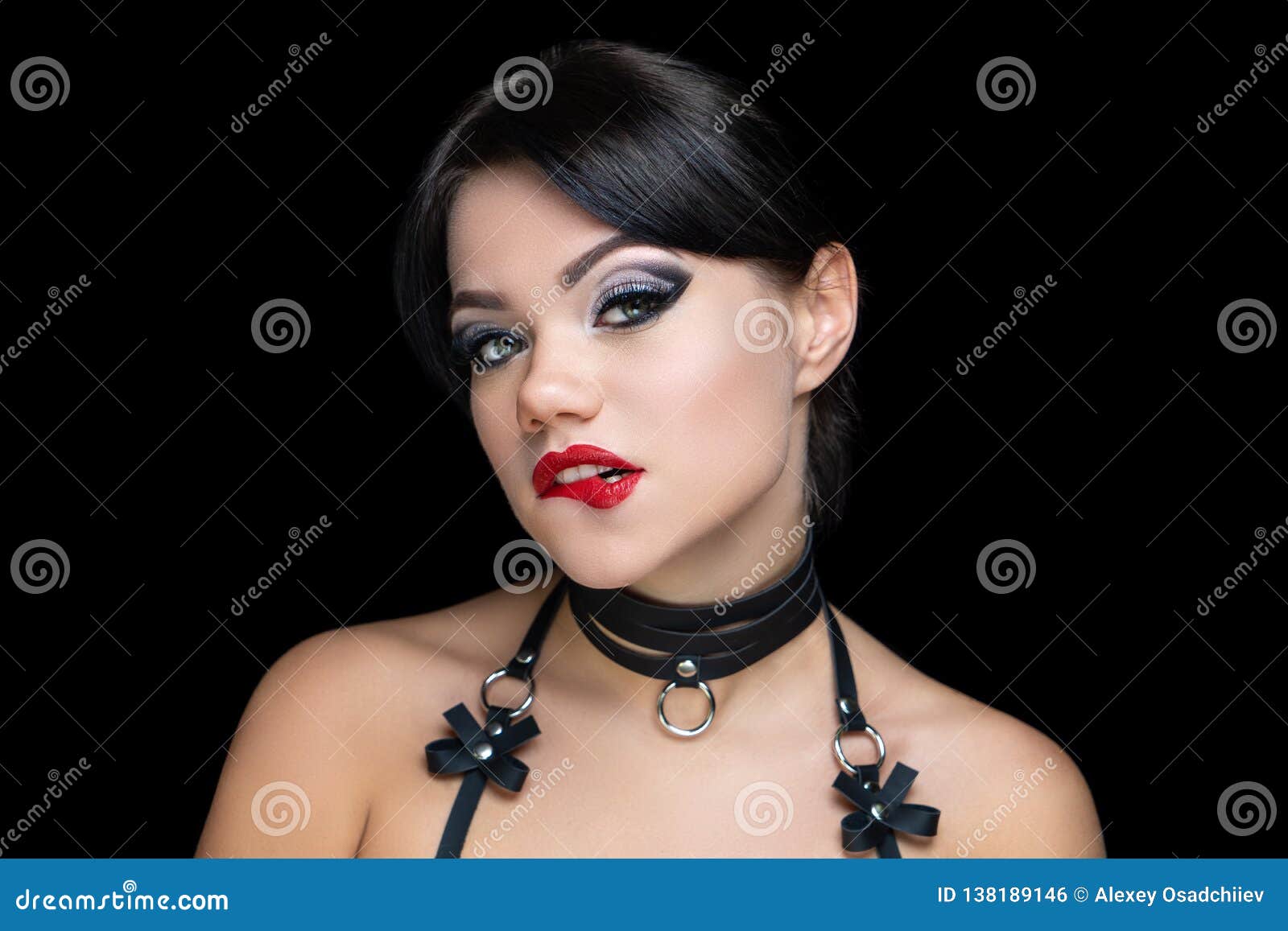 Woman Bites Her Lip with Her Teeth Stock Photo - Image of bright, girl