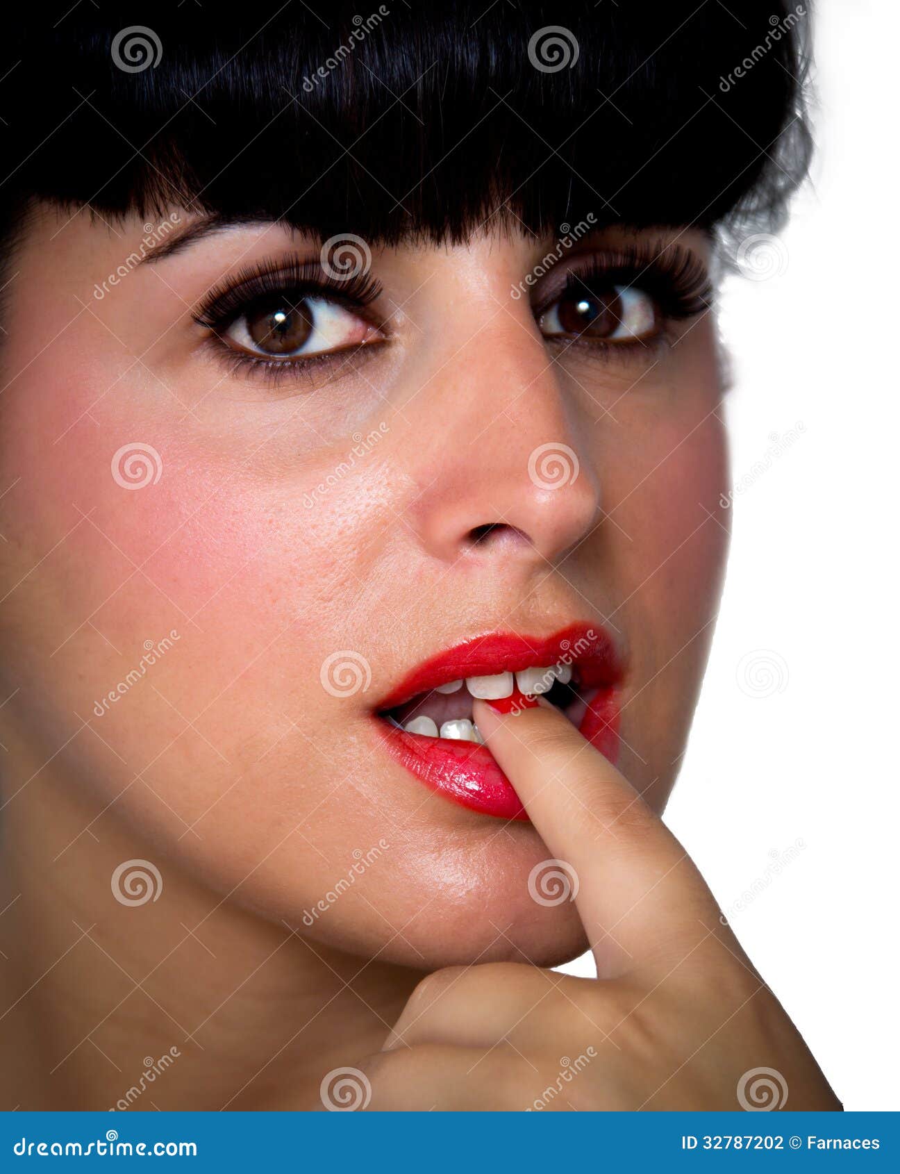Woman biting her finger stock photo. Image of cute, adult 32787202