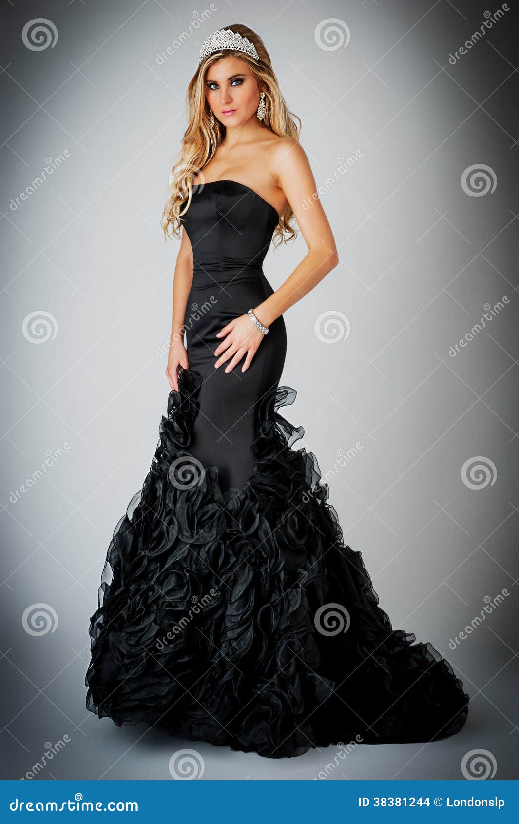 Woman in Black Ball Gown Dress. Stock ...