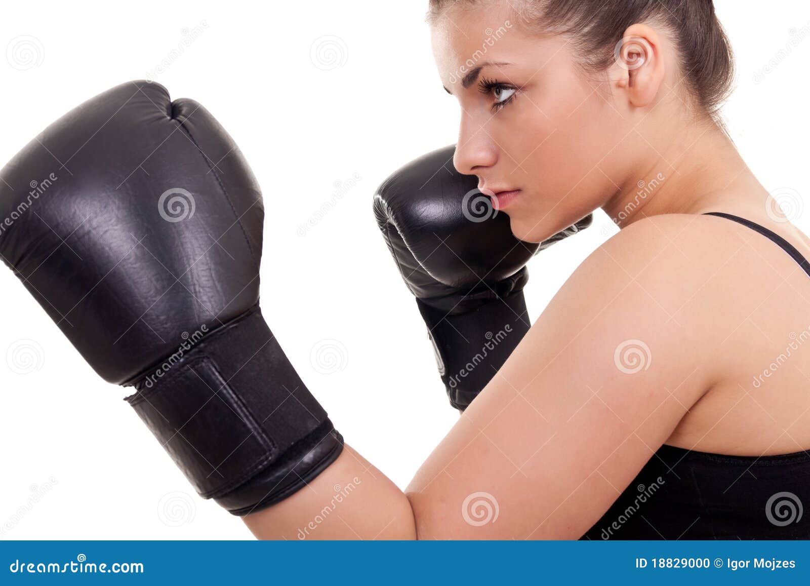 Woman with Black Boxing Gloves Stock Photo Image of female