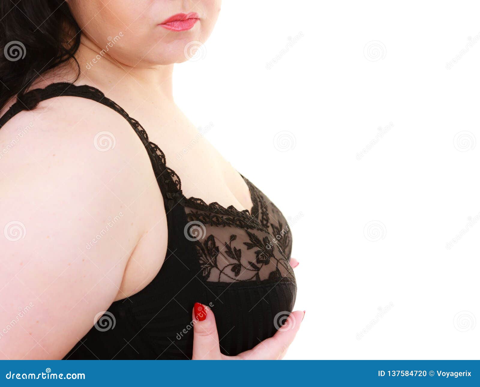 Woman in Black Bra Showing Her Breast Chest Stock Photo - Image of large,  bosom: 137584720