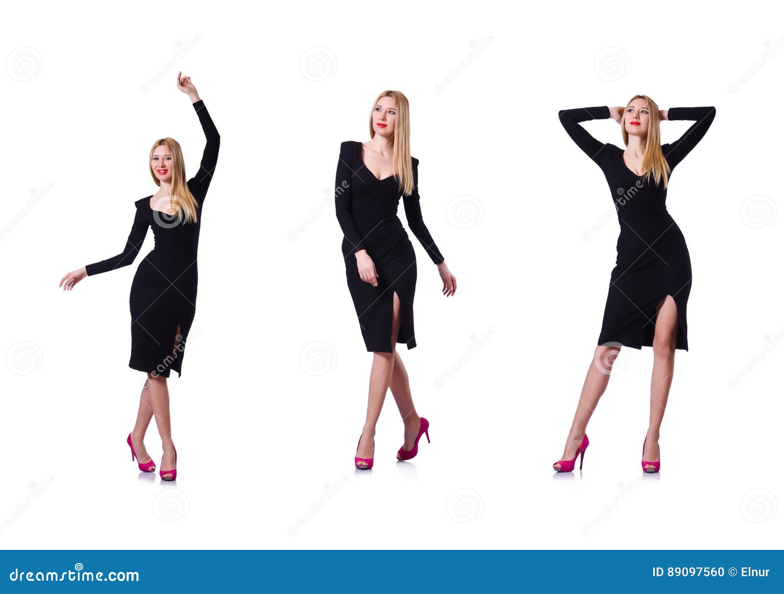 The Woman in Black Dress in Fashion Concept on White Stock Photo ...