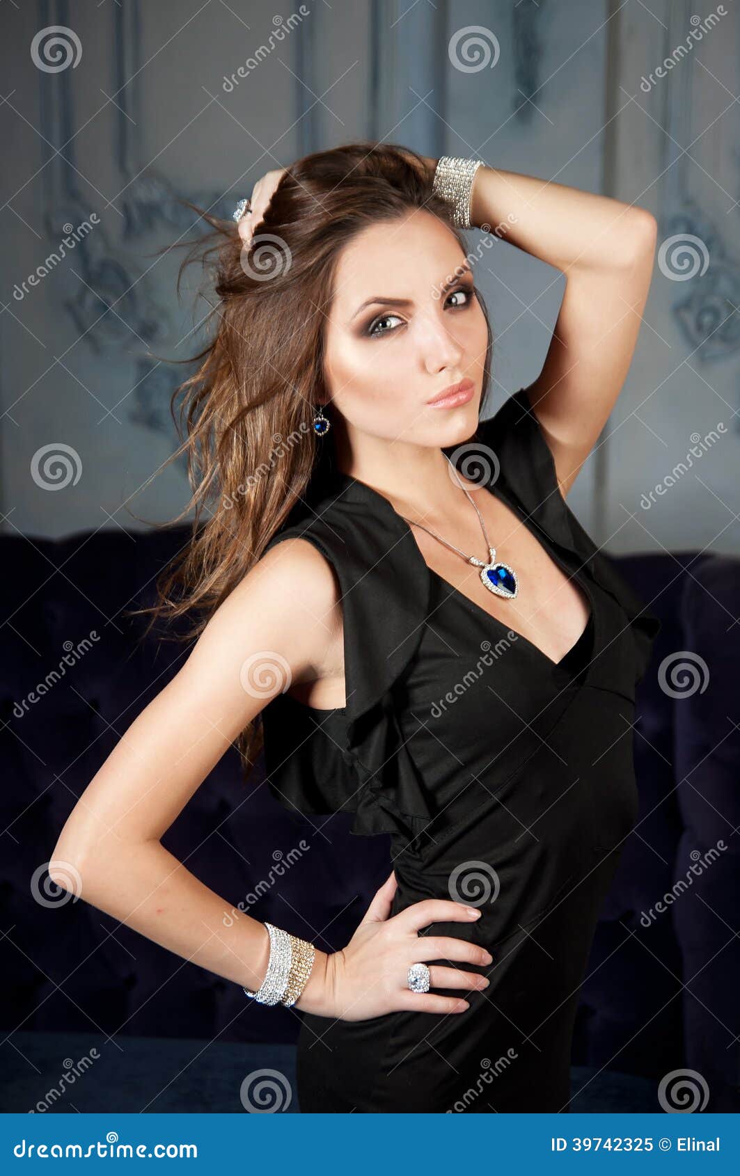 Woman In Black Dress In Room Elegance Stock Image Image Of Elegance Dress 39742325