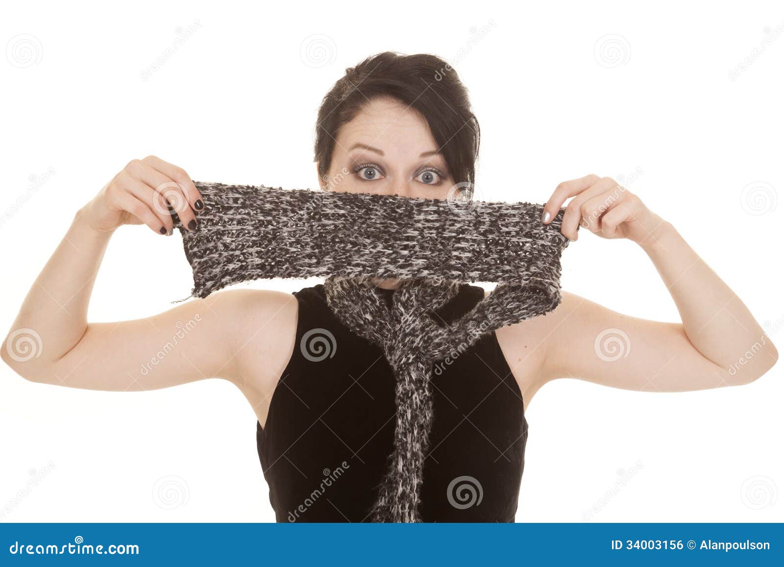 Woman Black Dress Scarf in Front of Eyes Stock Photo - Image of ...