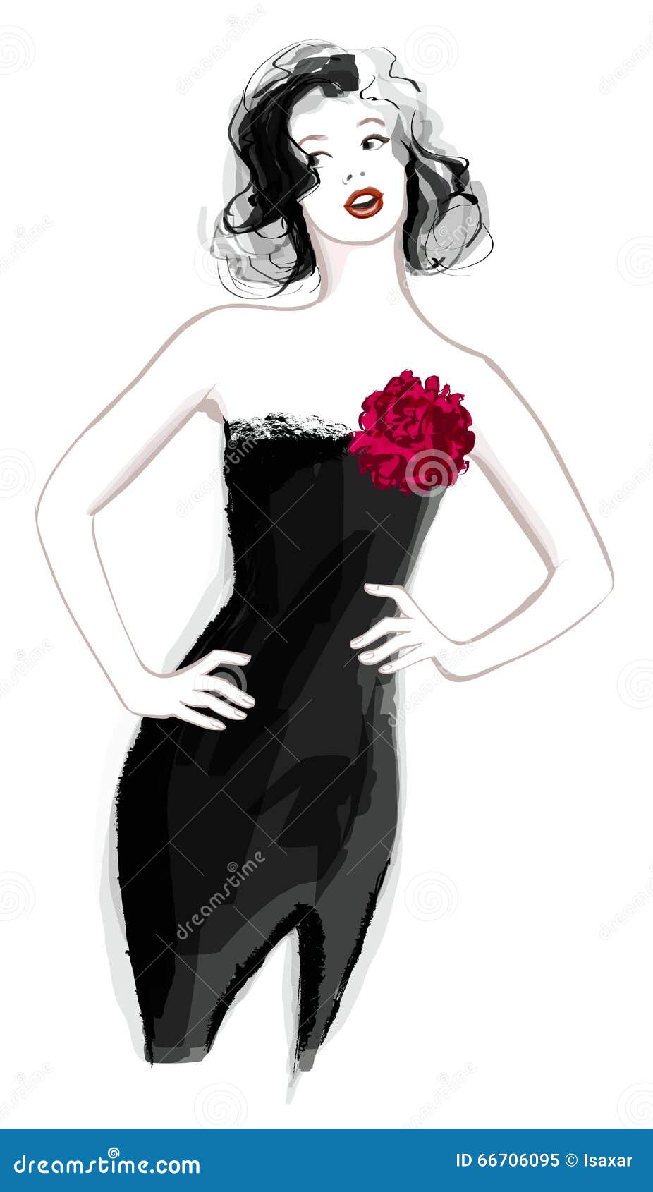 Woman in black dress stock vector. Illustration of lady - 66706095