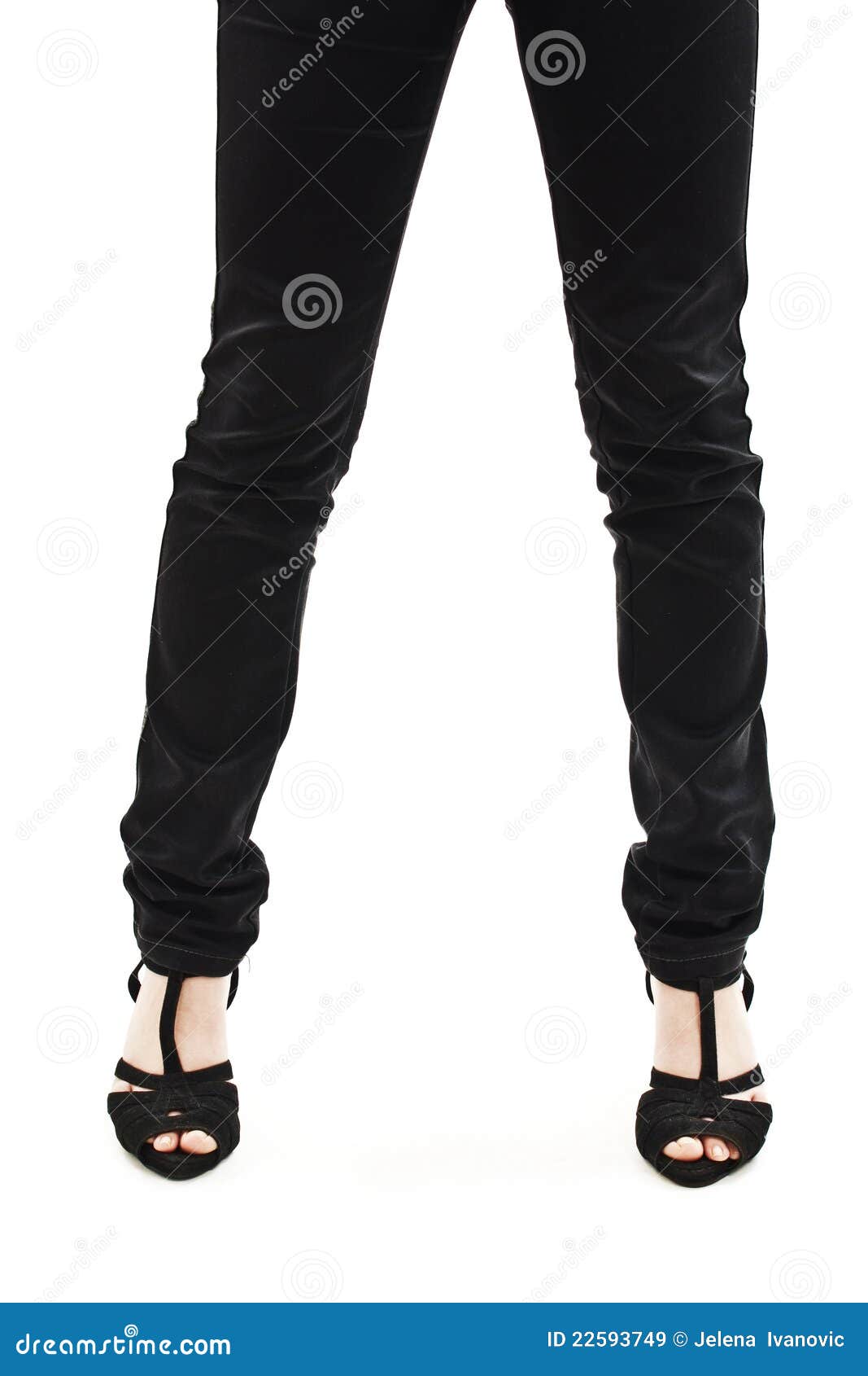 Woman in Black Jeans with Feet in Sandals Stock Image - Image of ...
