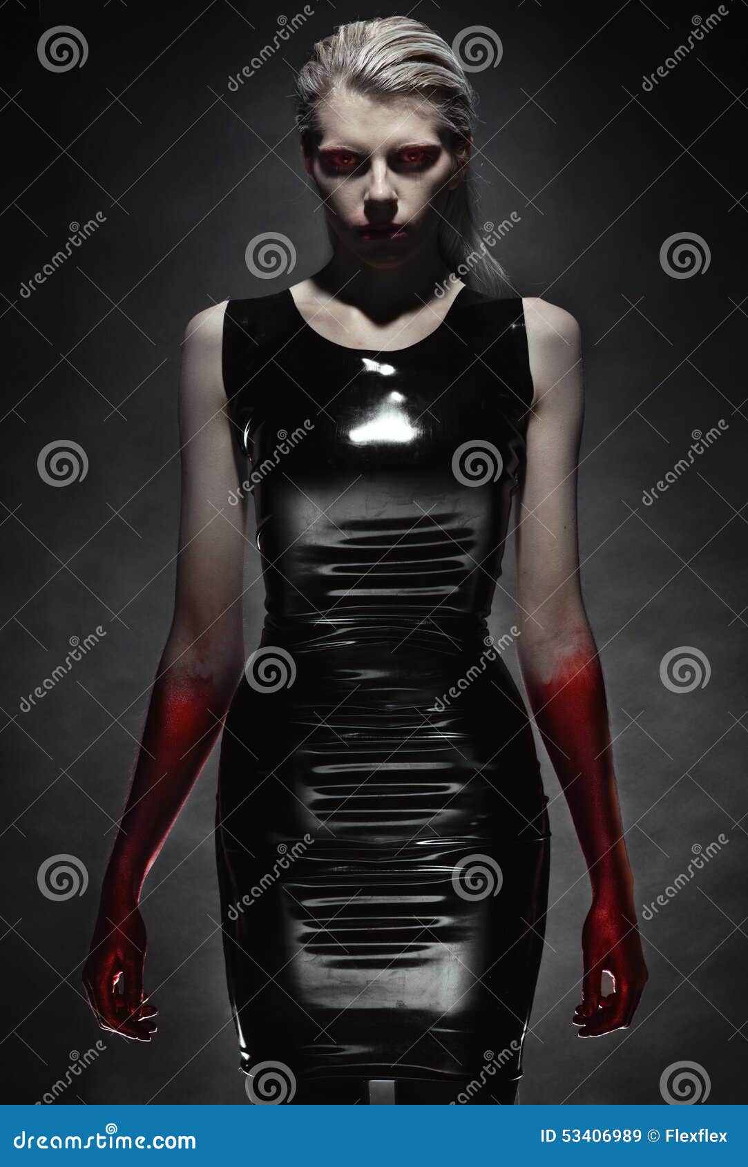 woman in black latex dress