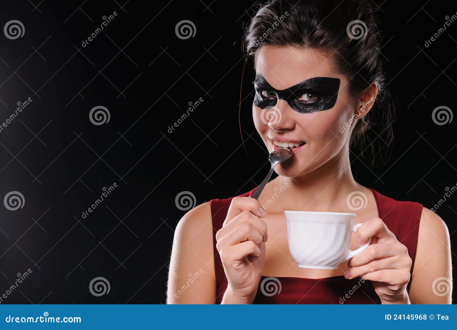 Woman with Black Party Mask Stock Photo Image of beverage, 24145968