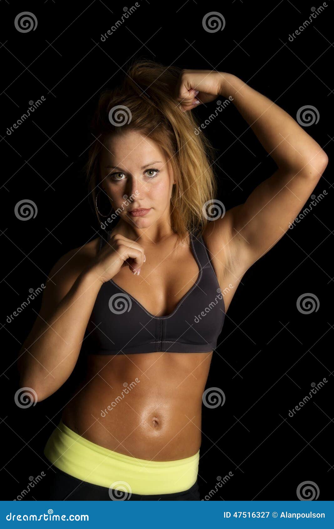 Woman in Black Sports Bra Arms Up Punch Stock Image - Image of exercise,  muscle: 47516327