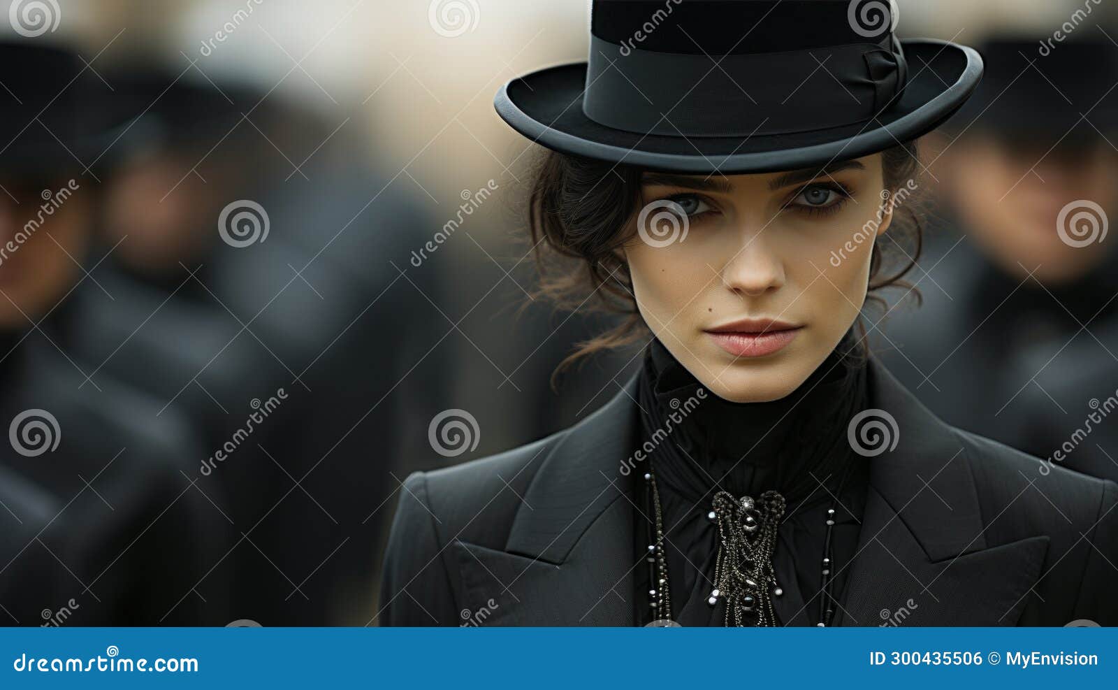 A Woman in a Black Suit and Hat Stock Illustration - Illustration of ...