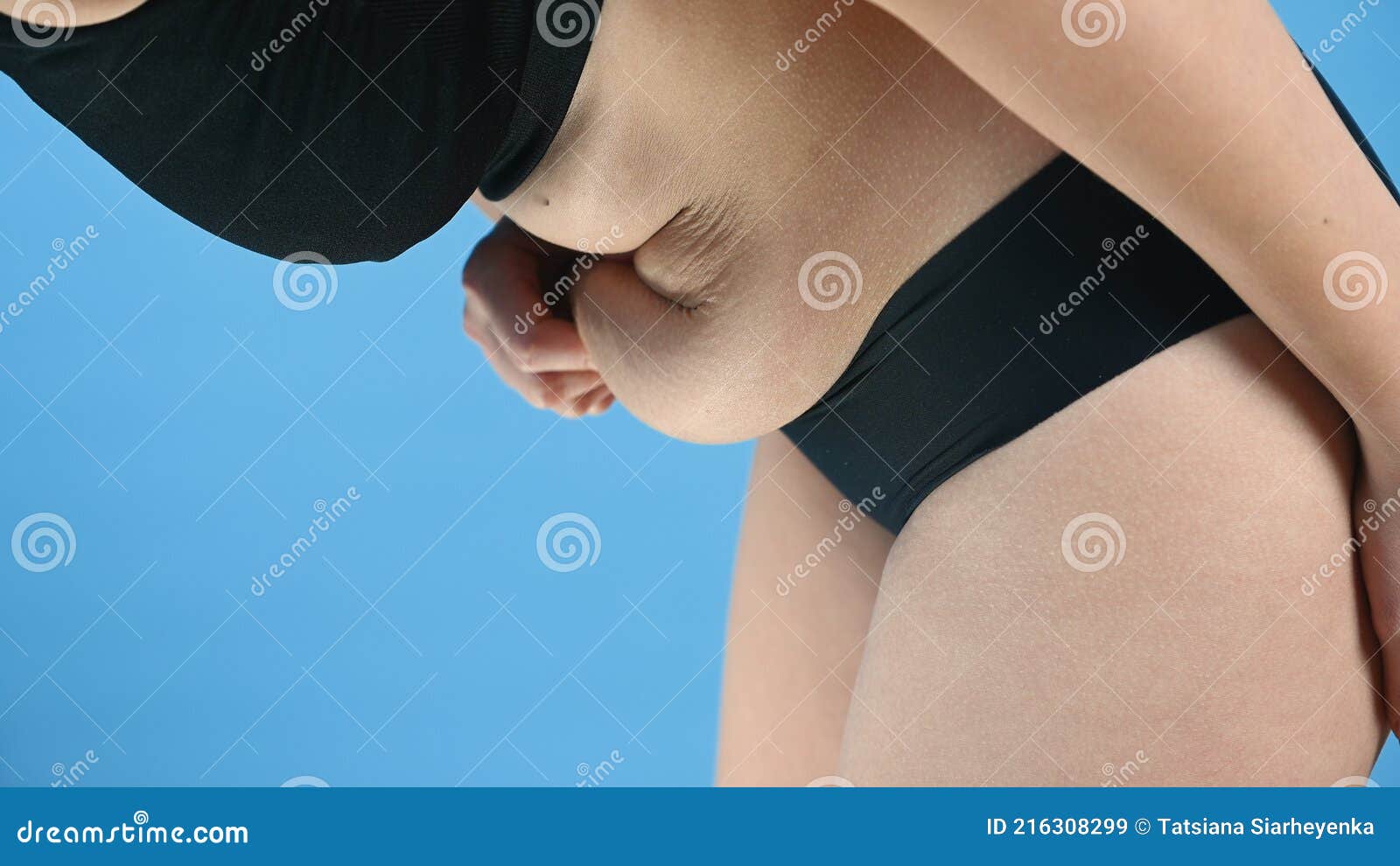 Woman in Black Underwear Holds Her Belly Fat. Thick Folds on Female Stomach  Body Control, Diet and Weight Loss Concept Stock Image - Image of obesity,  corpulent: 216308299