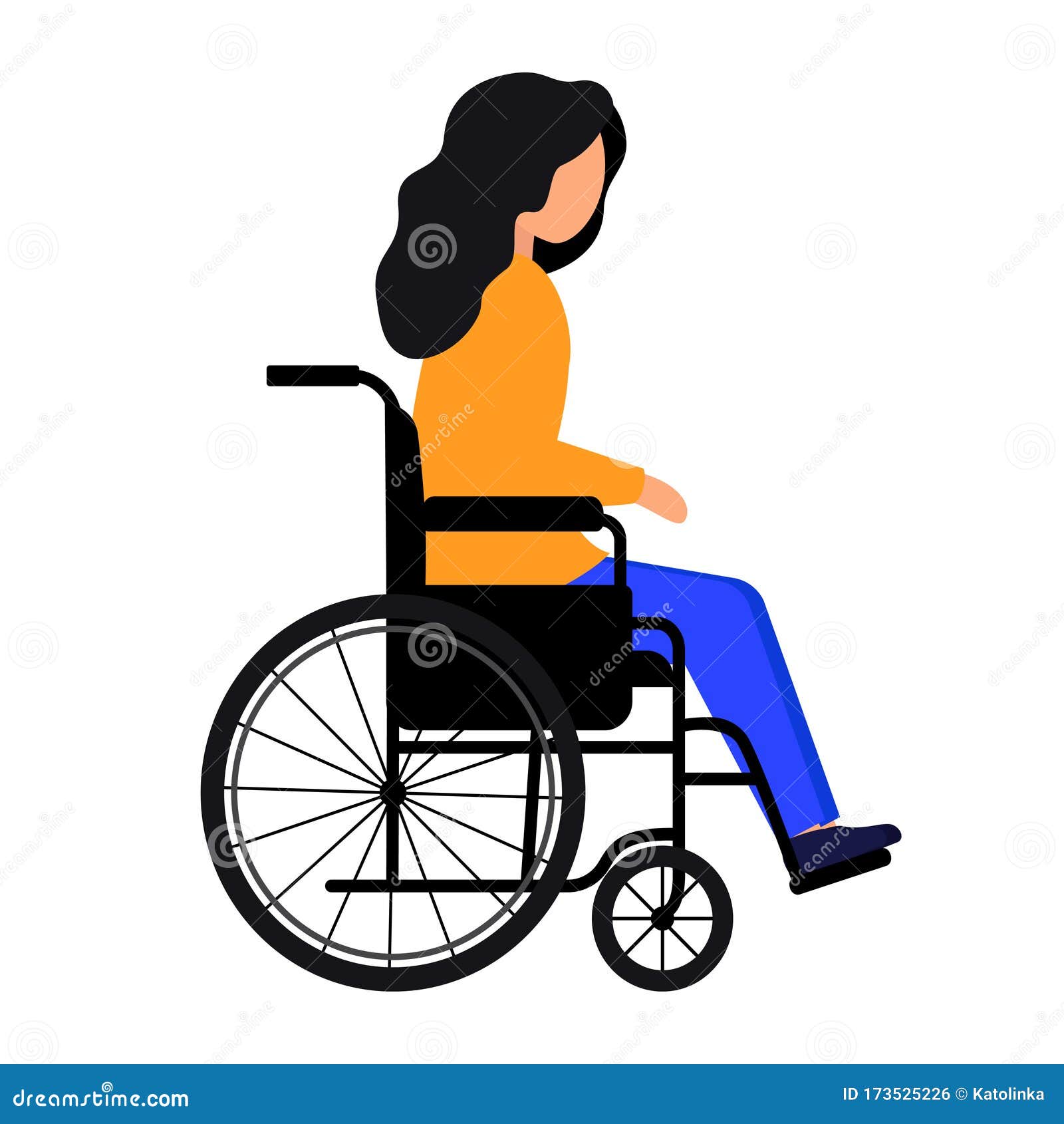 A Woman In A Black Wheelchair. A Disabled Person Is Sitting In A Gurney ...