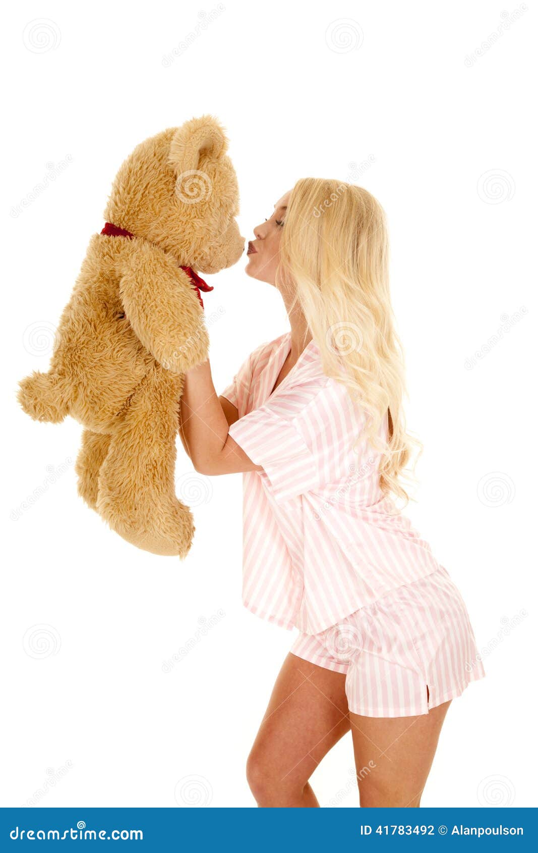 Woman Blond Pajamas Bear Kiss Stock Photo - Image of beautiful, model: 4178...