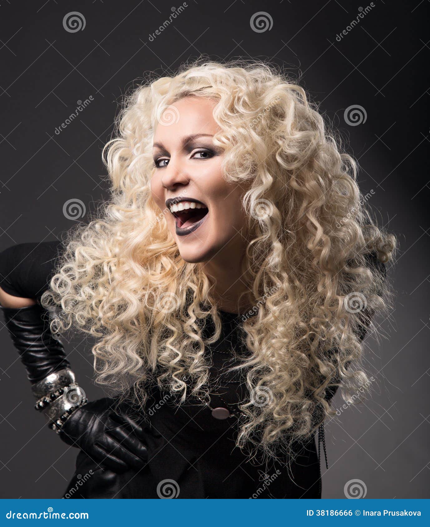 Woman Blonde Curly Hairs, Surprised with Open Mouth Black Lips, Stock Photo  - Image of astonish, beautiful: 38186666